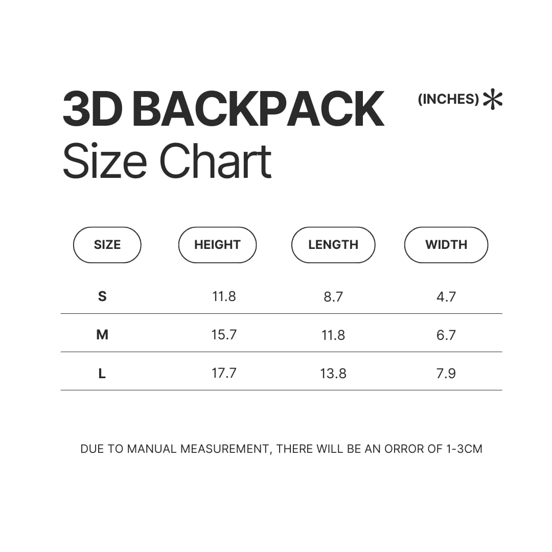 3D Backpack Size Chart - One Piece Merch Canada