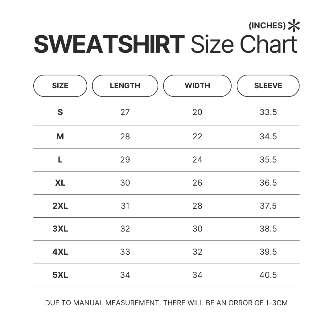 Sweatshirt Size Chart - One Piece Merch Canada