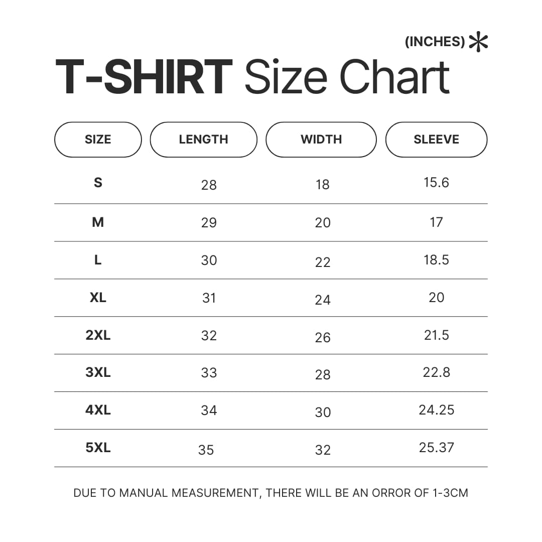 T shirt Size Chart - One Piece Merch Canada