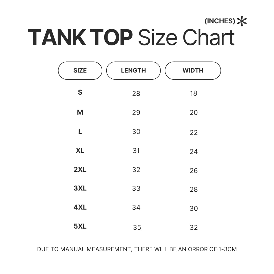 Tank Top Size Chart - One Piece Merch Canada