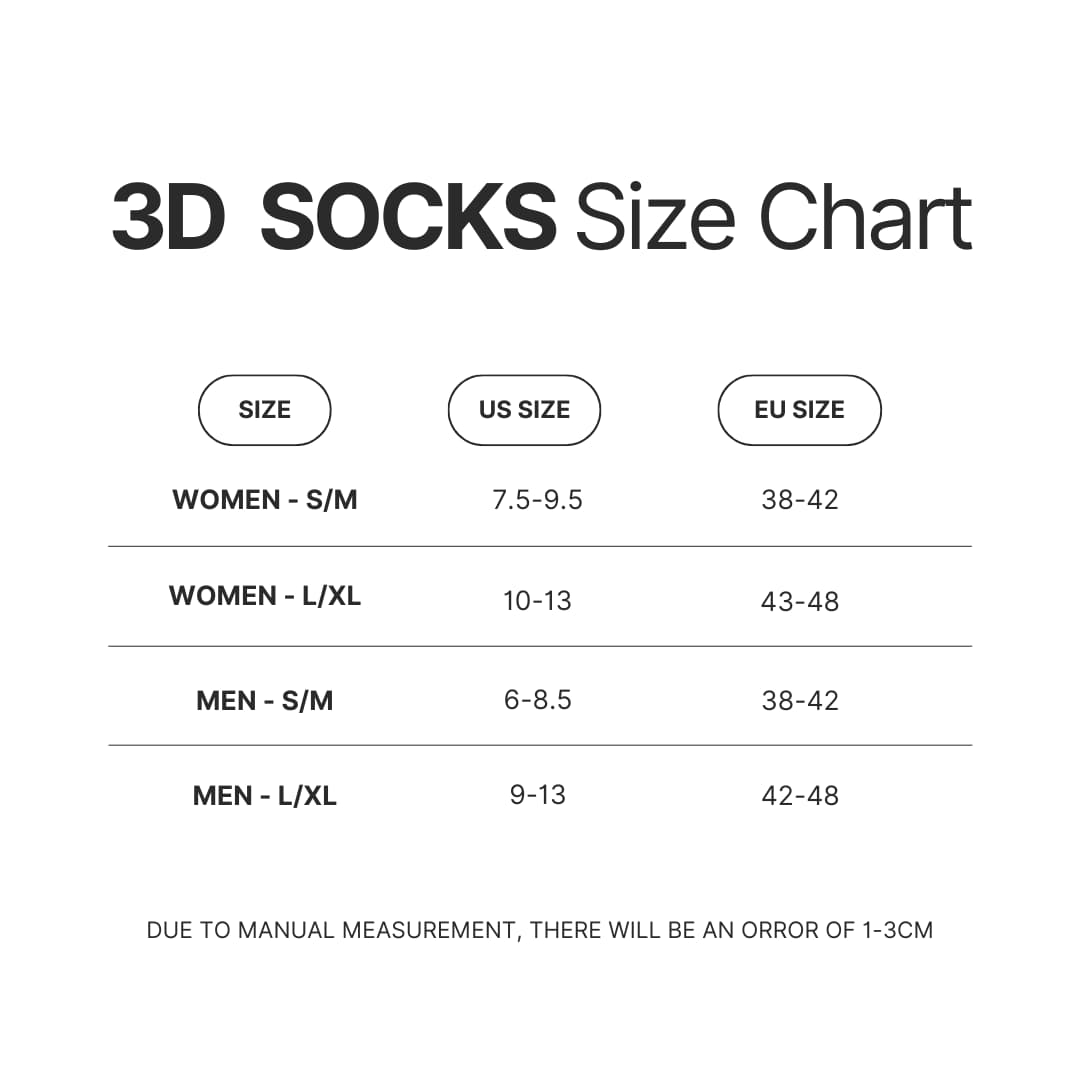 3D Socks Size Chart - One Piece Merch Canada
