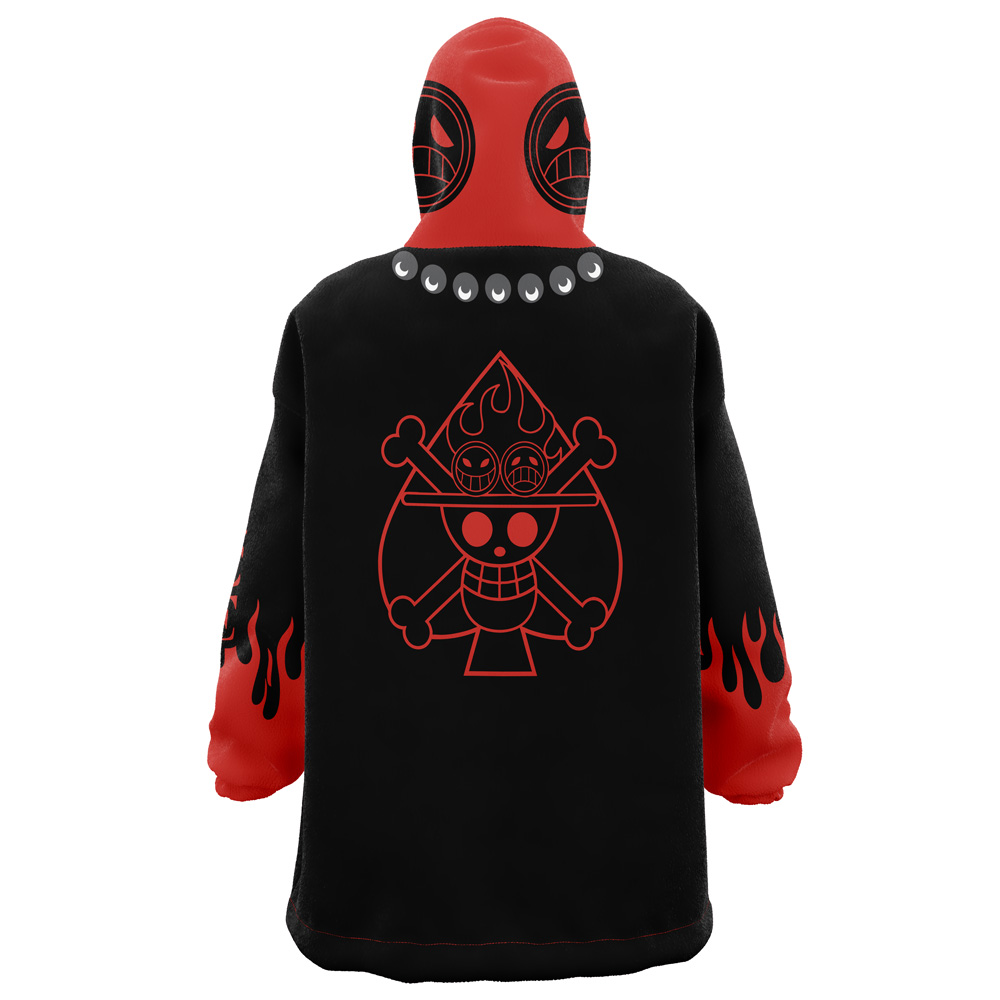 Red and Black Portgas D. Ace’s Arc One Piece Snug Blanket Hoodie - Image 2